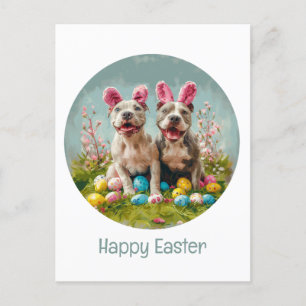 Happy Easter Pit Bull Dogs Holiday Postcard