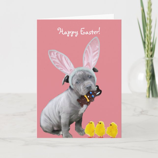 Happy Easter Pitbull puppy greeting card (Front)