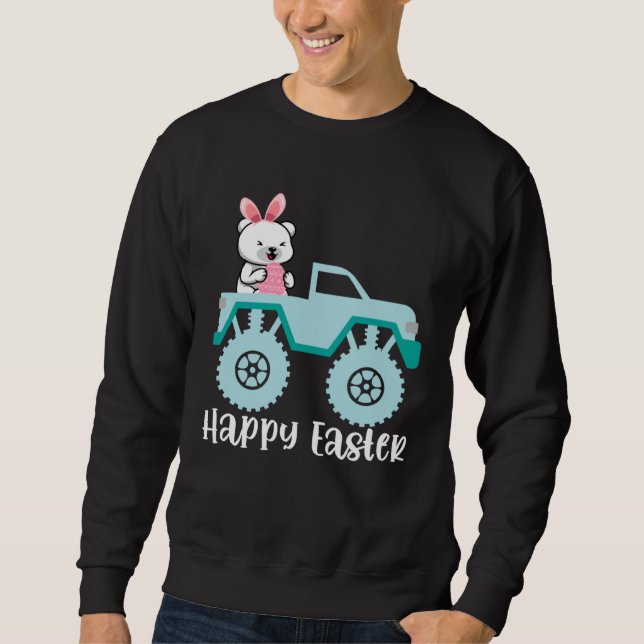 Happy Easter Polar Bear Riding Monster Truck Toddl Sweatshirt (Front)