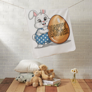 Happy Easter Polka Dot Bunny Baby Blanket
