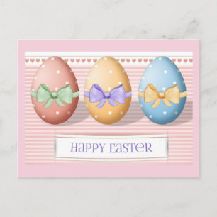 Happy Easter Polka Dot Eggs with Ribbons Postcard