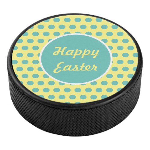 Happy Easter Polka Dot Hockey Puck Pastel Yellow