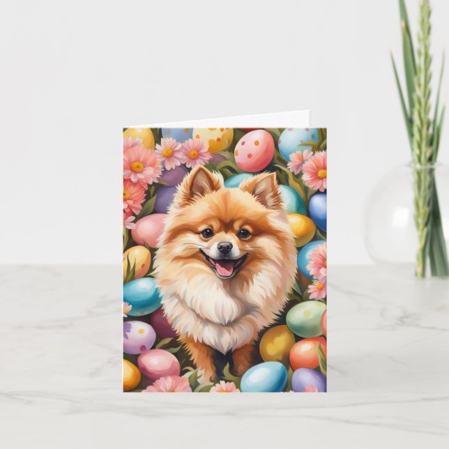 Happy Easter Pomeranian Holiday Card (Front)