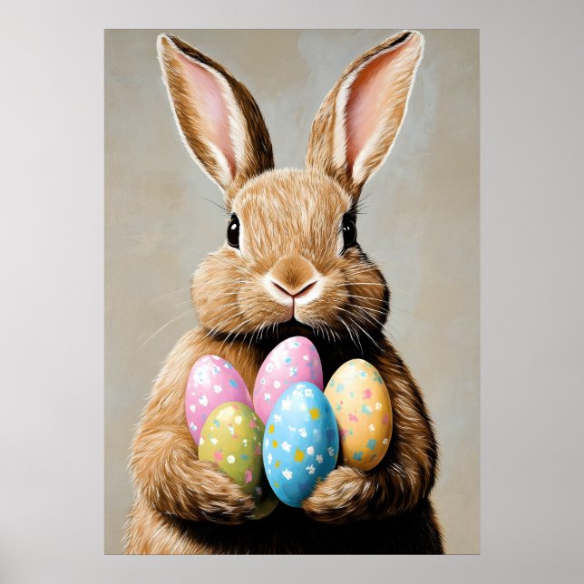 Happy Easter Portrait Painting Egg Poster (Front)