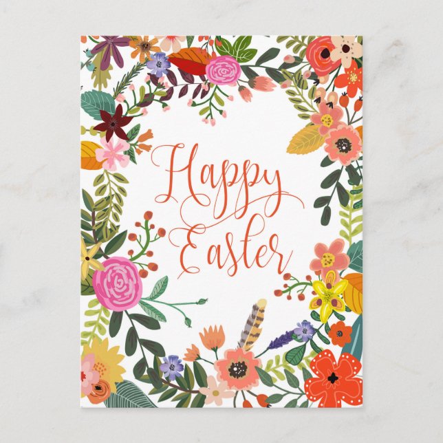 Happy Easter postcard bright florals (Front)