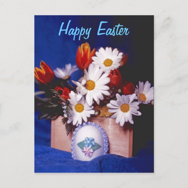 Happy Easter PostCard~Daisies & Tulips Holiday Postcard (Front)