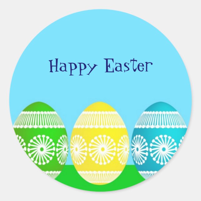 Happy Easter powder blue cute egg design Classic Round Sticker (Front)