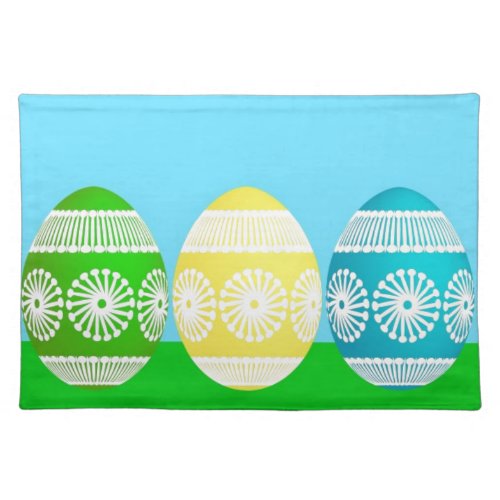 Happy Easter powder blue cute egg design Cloth Placemat