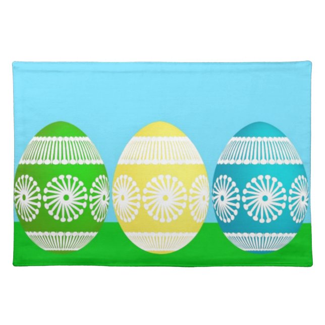 Happy Easter powder blue cute egg design Cloth Placemat (Front)