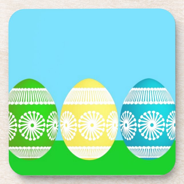 Happy Easter powder blue cute egg design Drink Coaster (Front)