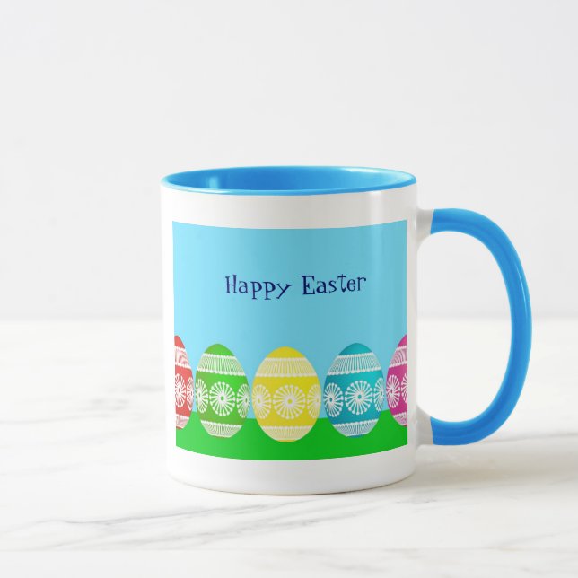 Happy Easter powder blue cute egg design Mug (Right)