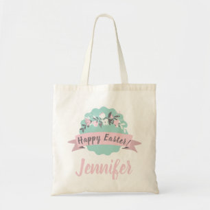Happy Easter Pretty Pink Floral Easter Egg Hunt  Tote Bag