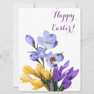 Happy Easter pretty purple yellow crocus floral Holiday Card