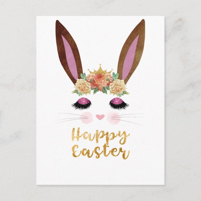Happy Easter Princess Bunny Face Holiday Postcard (Front)