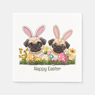 Happy Easter Pug Dogs Bunny Ears Napkins