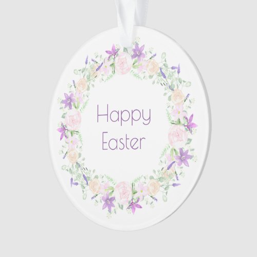 Happy Easter Purple and White Flowers Ornament