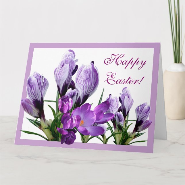Happy Easter purple crocus boho floral pretty   Card (Front)