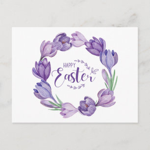 Happy Easter Purple Crocus Flower Wreath  Postcard