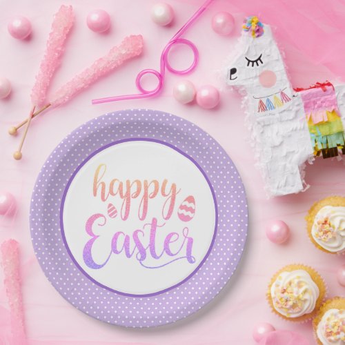 Happy Easter Purple Easter Egg Party Paper Plates