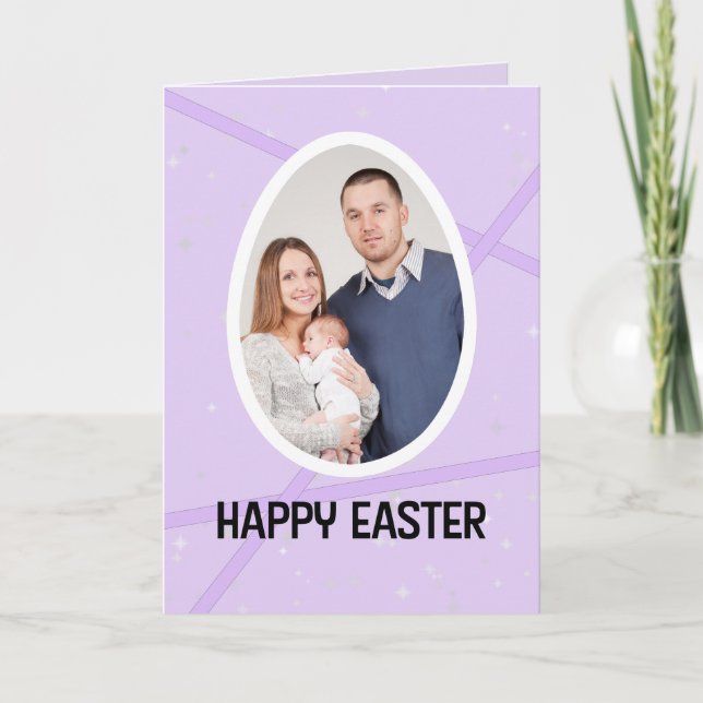 Happy Easter Purple Egg Frame Your Custom Photo  Holiday Card (Front)