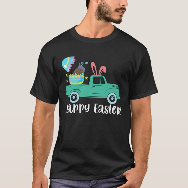 Happy Easter Quail Bunny Riding Truck Boys Toddler T-Shirt (Front)