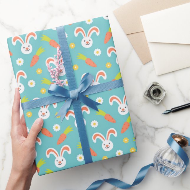 Happy Easter Rabbit and Carrots Wrapping Paper (Gifting)