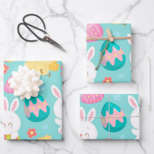 Happy Easter Rabbit And Chicken Wrapping Paper Sheets