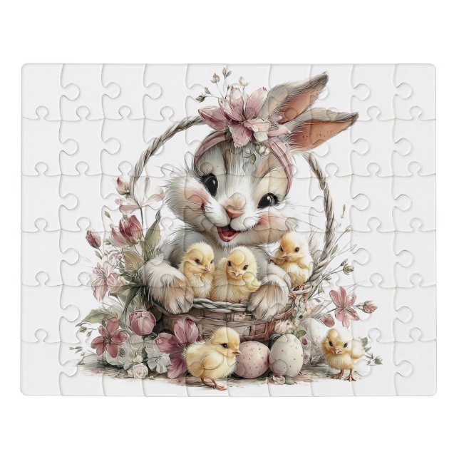 Happy Easter Rabbit And Chicks Jigsaw Puzzle (Puzzle Horizontal)
