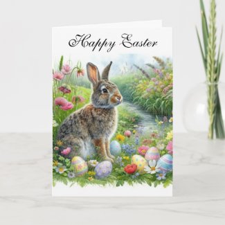 Happy Easter Rabbit and Holiday Eggs 