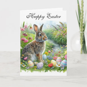 Happy Easter Rabbit and Holiday Eggs  Card