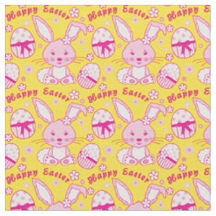 Happy Easter Rabbit bunny and eggs fabric