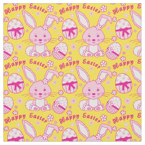 Happy Easter Rabbit bunny and eggs fabric