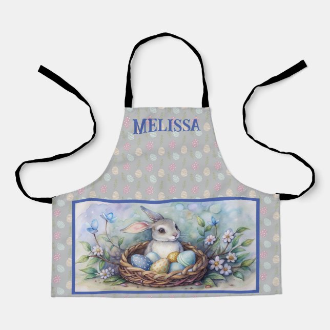 Happy Easter Rabbit Bunny Eggs Name Personalize.  Apron (Front)