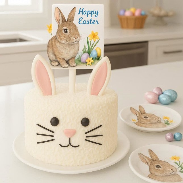  Happy Easter Rabbit  Cake Topper (A mockup of  cake topper featuring an Easter Bunny design, ideal for your festive bunny-themed cake.)