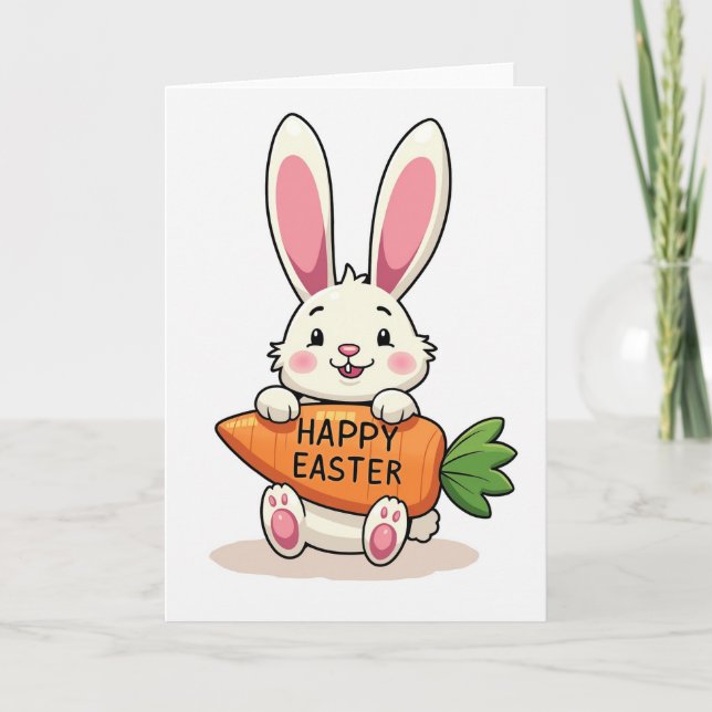 Happy Easter Rabbit Carrot Card (Front)