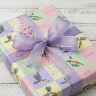 Happy Easter Rabbit & Carrot Squares Wrapping Paper
