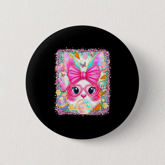 Happy easter rabbit cute bunny face blowing bubble button (Front)