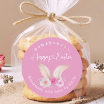 Happy Easter Rabbit Ears Pink Watercolor Bakery