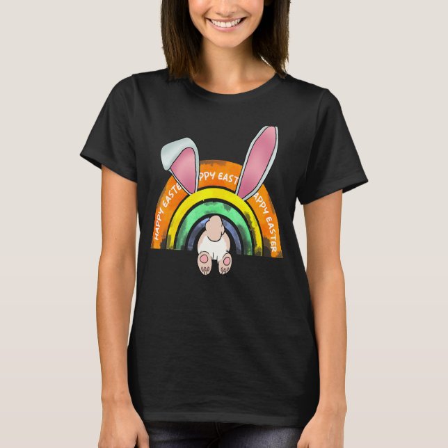 Happy Easter Rabbit Ears Rainbow Matching Family E T-Shirt (Front)