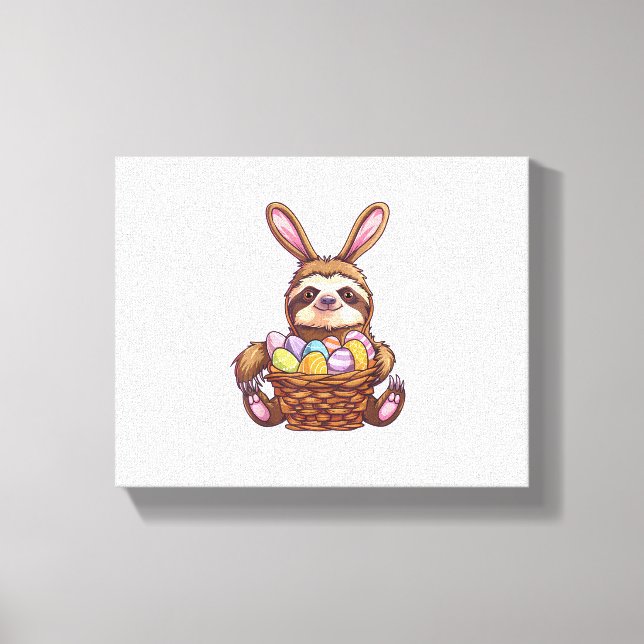 Happy Easter Rabbit Easter Eggs Basket Sloth Easte Canvas Print (Front)