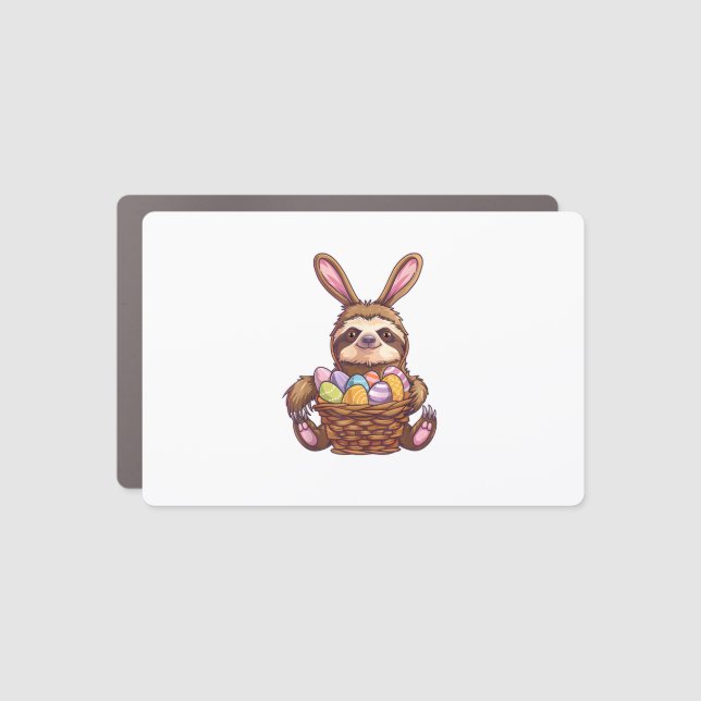 Happy Easter Rabbit Easter Eggs Basket Sloth Easte Car Magnet (Front)