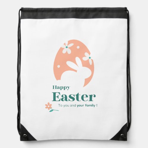 Happy Easter – Rabbit & Egg Floral Design Drawstring Bag