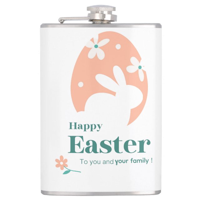 Happy Easter – Rabbit & Egg Floral Design Flask (Front)
