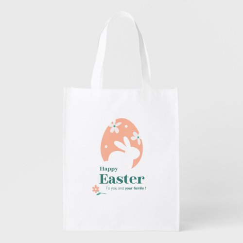 Happy Easter – Rabbit & Egg Floral Design Grocery Bag