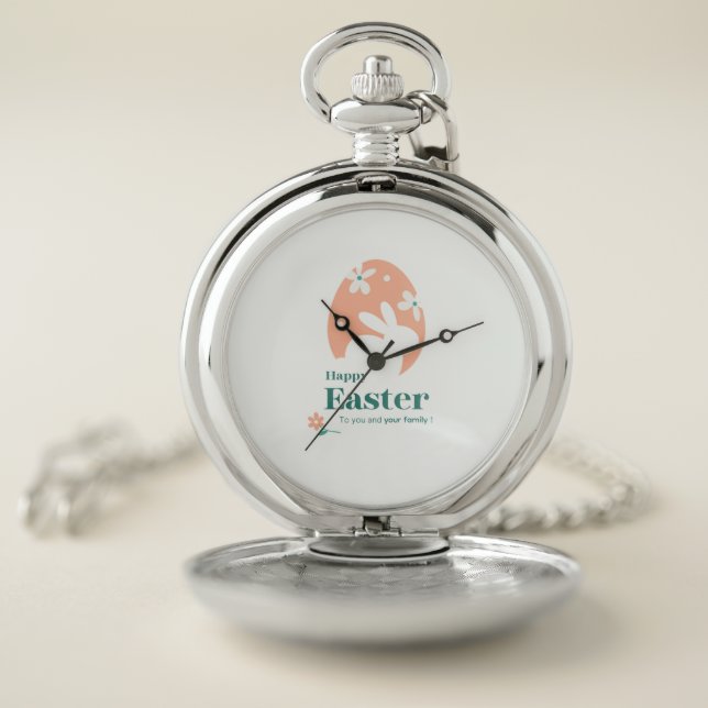 Happy Easter – Rabbit & Egg Floral Design Pocket Watch (Inside)