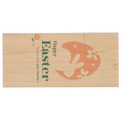Happy Easter – Rabbit & Egg Floral Design Wood Flash Drive