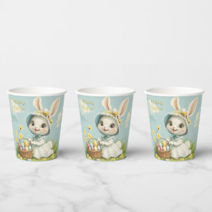 Happy Easter Rabbit Eggs Daffodils Butterflies  Paper Cups
