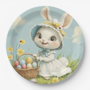 Happy Easter Rabbit Eggs Daffodils Butterflies Paper Plates