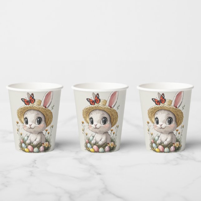 Happy Easter Rabbit Eggs Ladybug Butterflies  Paper Cups (Multi)