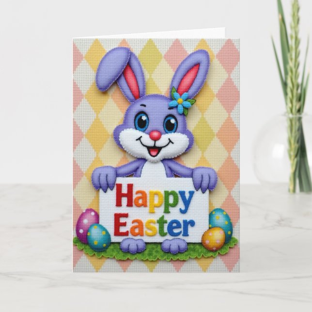 Happy Easter Rabbit Fabric Card (Front)